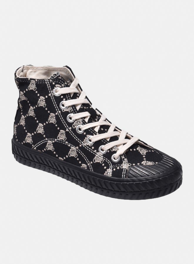 TTWN High Top Black Jacquard Big Eared Bear Pattern Shoes